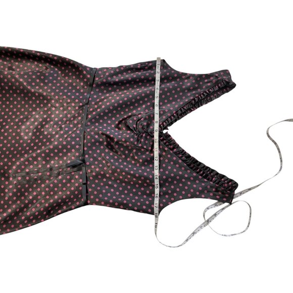 Pinup V-Neck Polka Dot Sleeveless Dress With Ruffle Trim & Waist Tie Size 12 - Picture 9 of 10